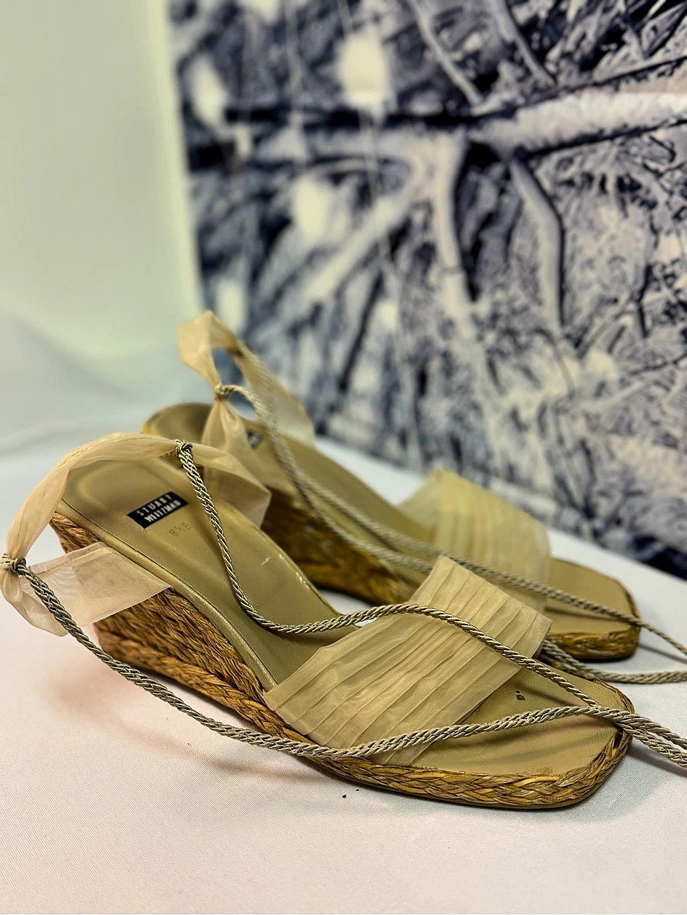 Stuart Weitzman Gold & Beige Wedge Sandals